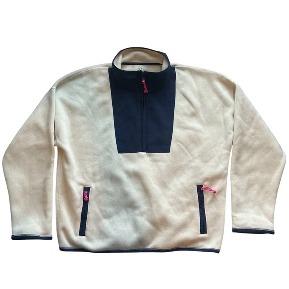 J Crew Vintage Fleece Polartec Sherpa Half Zip Pullover White/Navy Women’s Large - Picture 2 of 5